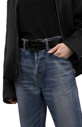 Женский кожаный ремень GUCCI черного цвета, арт. 400593/18YXV | Фото 2 (Материал: Натуральная кожа)