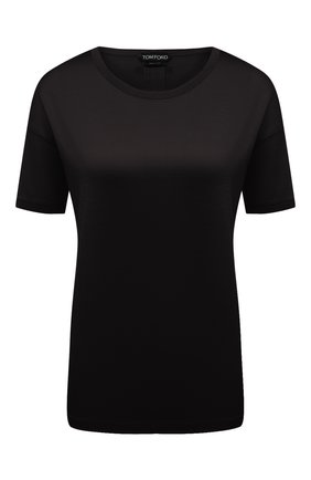 Женская шелковая футболка TOM FORD черного цвета, арт. TSJ383-FAX835 | Фото 1 (Материал внешний: Шелк; Принт: Без принта; Рукава: Короткие; Длина (для топов): Стандартные; Женское Кросс-КТ: Футболка-одежда; Стили: Кэжуэл)
