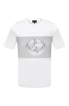 Мужская хлопковая футболка GIORGIO ARMANI белого цвета, арт. 3LST55/SJFBZ | Фото 1 (Материал внешний: Хлопок; Рукава: Короткие; Длина (для топов): Стандартные; Принт: С принтом; Стили: Кэжуэл)