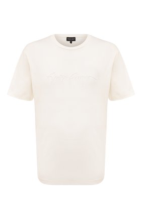 Мужская хлопковая футболка GIORGIO ARMANI кремвого цвета, арт. 6GSM90/SJRQZ | Фото 1 (Рукава: Короткие; Материал внешний: Хлопок; Длина (для топов): Стандартные; Принт: Без принта; Стили: Кэжуэл)