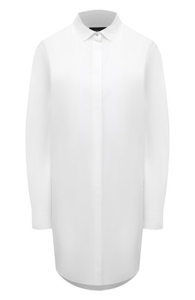 Женская хлопковая рубашка GIORGIO ARMANI белого цвета, арт. 2SHCC02I/T038H | Фото 1 (Длина (для топов): Удлиненные; Рукава: Длинные; Материал внешний: Хлопок; Стили: Кэжуэл, Классический; Принт: Без принта; Женское Кросс-КТ: Рубашка-одежда; Региональные ограничения белый список (Axapta Mercury): RU)