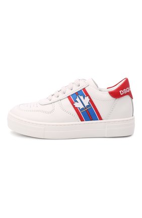 Детские кожаные кеды DSQUARED2 белого цвета по цене 26950 руб., арт. 70779/RAM/KIPS/28-35 | Фото 2 Детские кожаные кеды DSQUARED2 белого цвета, арт. 70779/RAM/KIPS/28-35 | Фото 2 (Материал внешний: Кожа; Материал внутренний: Натуральная кожа; Мальчики Кросс-КТ: Обувь-низкие; Длина стельки: 22,5, 21,4, 19,3, 20,5, 22, 19,8)
