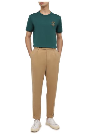 Мужская хлопковая футболка DOLCE & GABBANA зеленого цвета, арт. G8JX7Z/G7WUQ | Фото 2 (Рукава: Короткие; Длина (для топов): Стандартные; Материал внешний: Хлопок; Принт: Без принта; Стили: Кэжуэл)