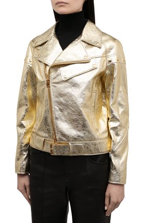 Женская кожаная куртка TOM FORD золотого цвета, арт. GIL480-LEX267 | Фото 3 (Кросс-КТ: Куртка; Рукава: Длинные; Стили: Гламурный; Материал подклада: Синтетический материал, Вискоза; Материал внешний: Натуральная кожа; Женское Кросс-КТ: Замша и кожа; Длина (верхняя одежда): Короткие)