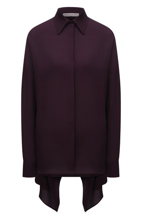 Женская шелковая блузка VALENTINO фиолетового цвета по цене 143500 руб., арт. XB3AB3401MH | Фото 1 Женская шелковая блузка VALENTINO фиолетового цвета, арт. XB3AB3401MH | Фото 1 (Длина (для топов): Стандартные; Рукава: Длинные; Материал внешний: Шелк; Стили: Романтичный; Принт: Без принта; Женское Кросс-КТ: Блуза-одежда)