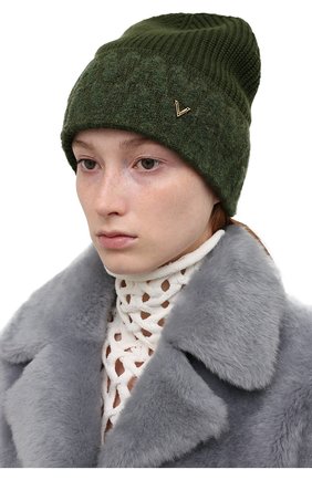 Женская кашемировая шапка VALENTINO зеленого цвета, арт. XW2HB00V/ZBH | Фото 2 (Материал: Текстиль, Шерсть, Кашемир)