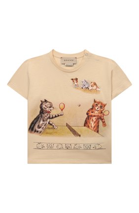 Детский хлопковая футболка GUCCI бежевого цвета, арт. 576871/XJD2C | Фото 1