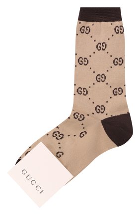 Детские хлопковые носки GUCCI бежевого цвета, арт. 557013/4K432 | Фото 1 (Материал: Хлопок, Текстиль; Кросс-КТ: Носки)