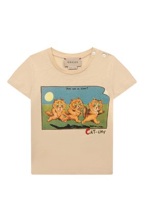 Детский хлопковая футболка GUCCI бежевого цвета, арт. 548034/XJD2D/9-12M | Фото 1