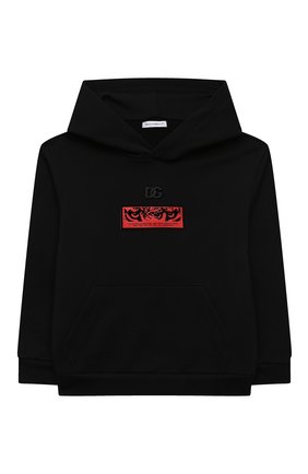 Детский хлопковое худи DOLCE & GABBANA черного цвета по цене 22600 руб., арт. L4JWBM/G7BQE/8-14 | Фото 1 Детский хлопковое худи DOLCE & GABBANA черного цвета, арт. L4JWBM/G7BQE/8-14 | Фото 1 (Материал внешний: Хлопок; Рукава: Длинные; Мальчики Кросс-КТ: Толстовка-одежда; Ростовка одежда: 10 - 11 лет | 140 - 146см, 8 лет | 128 см)
