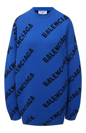 Женский шерстяной свитер BALENCIAGA синего цвета по цене 124000 руб., арт. 657520/T1567 | Фото 1 Женский шерстяной свитер BALENCIAGA синего цвета, арт. 657520/T1567 | Фото 1 (Длина (для топов): Удлиненные; Материал внешний: Шерсть; Рукава: Длинные; Стили: Спорт-шик; Женское Кросс-КТ: Свитер-одежда; Региональные ограничения белый список (Axapta Mercury): RU)