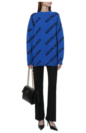 Женский шерстяной свитер BALENCIAGA синего цвета, арт. 657520/T1567 | Фото 2 (Длина (для топов): Удлиненные; Материал внешний: Шерсть; Рукава: Длинные; Стили: Спорт-шик; Женское Кросс-КТ: Свитер-одежда; Региональные ограничения белый список (Axapta Mercury): RU)