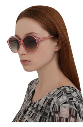 Женские солнцезащитные очки CELINE EYEWEAR светло-розового цвета, арт. 4S201CPLB | Фото 2 (Материал: Пластик; Тип очков: С/з; Очки форма: Круглые; Оптика Гендер: оптика-женское)