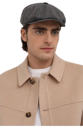Мужская кепи из шерсти и шелка BRUNELLO CUCINELLI темно-серого цвета, арт. MQ4339945 | Фото 2 (Материал: Текстиль, Шерсть)