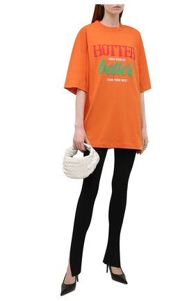 Женская хлопковая футболка VETEMENTS оранжевого цвета, арт. UE52TR210X 1611/W | Фото 2 (Материал внешний: Хлопок; Длина (для топов): Удлиненные; Стили: Спорт-шик; Принт: С принтом; Женское Кросс-КТ: Футболка-одежда; Рукава: Короткие)