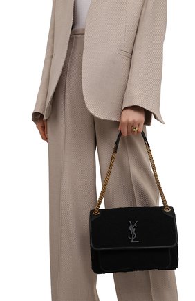 Женская сумка niki medium SAINT LAURENT черного цвета, арт. 633158/2RL47 | Фото 2 (Ремень/цепочка: На ремешке; Материал: Текстиль; Размер: medium; Сумки-технические: Сумки через плечо)