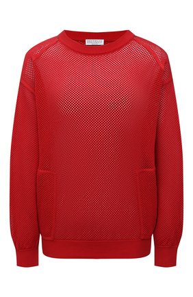 Женский хлопковый пуловер BRUNELLO CUCINELLI красного цвета, арт. M19197900 | Фото 1 (Материал внешний: Хлопок; Рукава: Длинные; Длина (для топов): Стандартные; Стили: Кэжуэл; Женское Кросс-КТ: Пуловер-одежда)