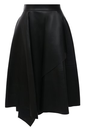 Женская кожаная юбка ALEXANDER MCQUEEN черного цвета, арт. 688576/Q5AHV | Фото 1 (Длина Ж (юбки, платья, шорты): Миди; Материал внешний: Натуральная кожа; Женское Кросс-КТ: Юбка-одежда; Стили: Гранж)