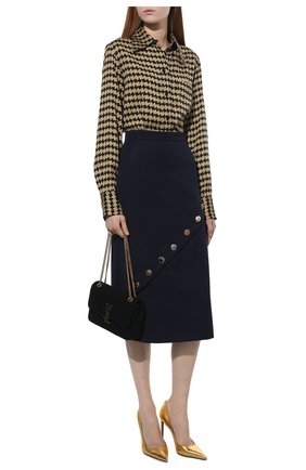 Женская шерстяная юбка ALEXANDER MCQUEEN темно-синего цвета по цене 145500 руб., арт. 684653/QJACH | Фото 2 Женская шерстяная юбка ALEXANDER MCQUEEN темно-синего цвета, арт. 684653/QJACH | Фото 2 (Длина Ж (юбки, платья, шорты): Миди; Материал внешний: Шерсть; Материал подклада: Синтетический материал; Женское Кросс-КТ: Юбка-одежда; Стили: Кэжуэл)