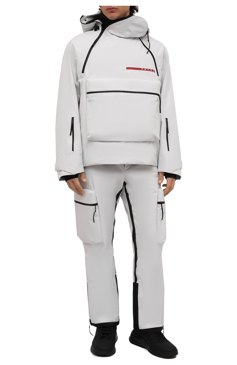 Мужская утепленный анорак PRADA белого цвета, арт. SGB799-1ZIW-F0K74-202 | Фото 2 (Кросс-КТ: Куртка, другое; Рукава: Длинные; Материал внешний: Синтетический материал; Мужское Кросс-КТ: утепленные куртки; Стили: Спорт-шик; Длина (верхняя одежда): Короткие)
