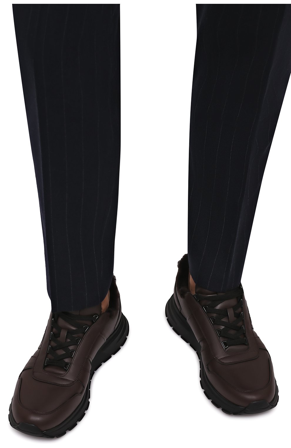 Мужские кожаные кроссовки prax 01 PRADA коричневого цвета, арт. 4E3579-3LEN-F0038-A000 | Фото 3 (Материал внешний: Кожа; Материал утеплителя: Натуральный мех; Стили: Классический; Подошва: Массивная)