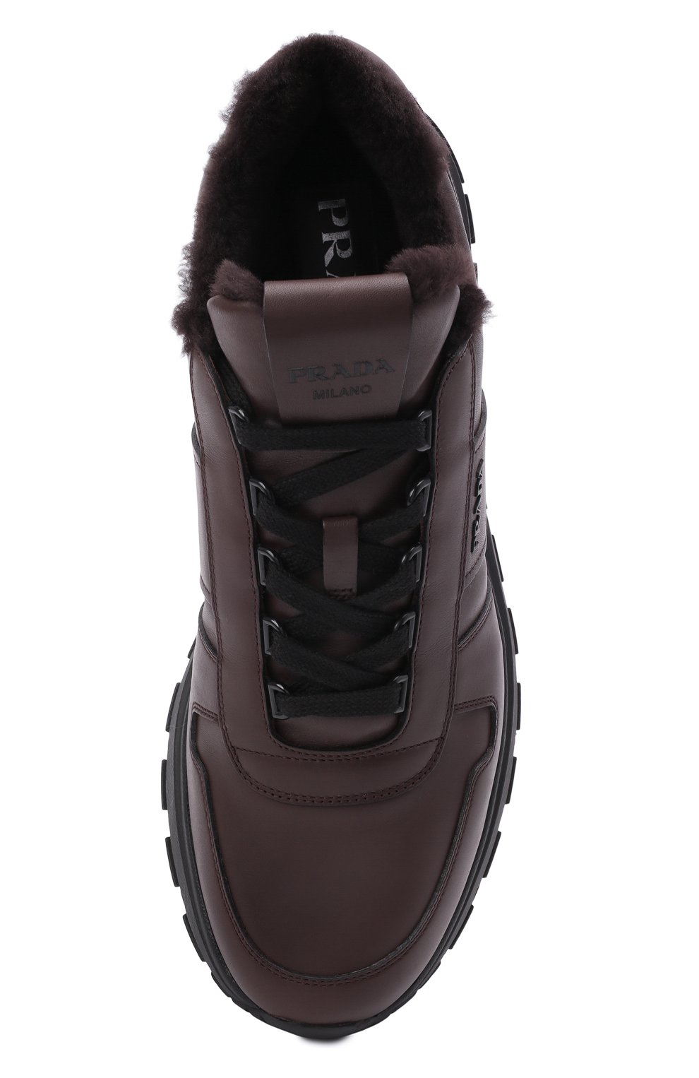 Мужские кожаные кроссовки prax 01 PRADA коричневого цвета, арт. 4E3579-3LEN-F0038-A000 | Фото 6 (Материал внешний: Кожа; Материал утеплителя: Натуральный мех; Стили: Классический; Подошва: Массивная)