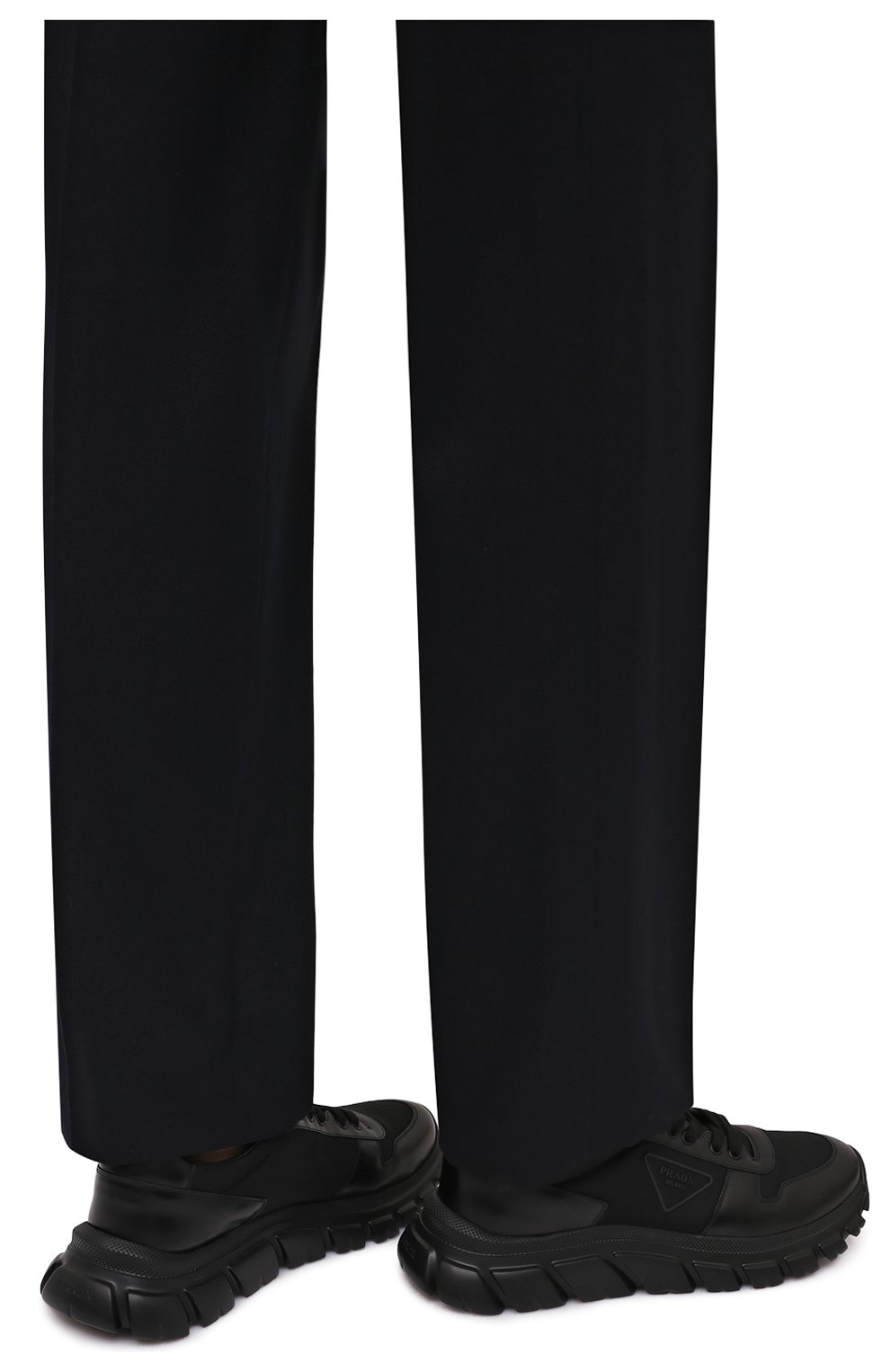 Мужские комбинированные кроссовки PRADA черного цвета, арт. 2EE366-3KZP-F0002 | Фото 3 (Материал внешний: Кожа; Стили: Классический; Материал утеплителя: Без утеплителя; Подошва: Массивная)
