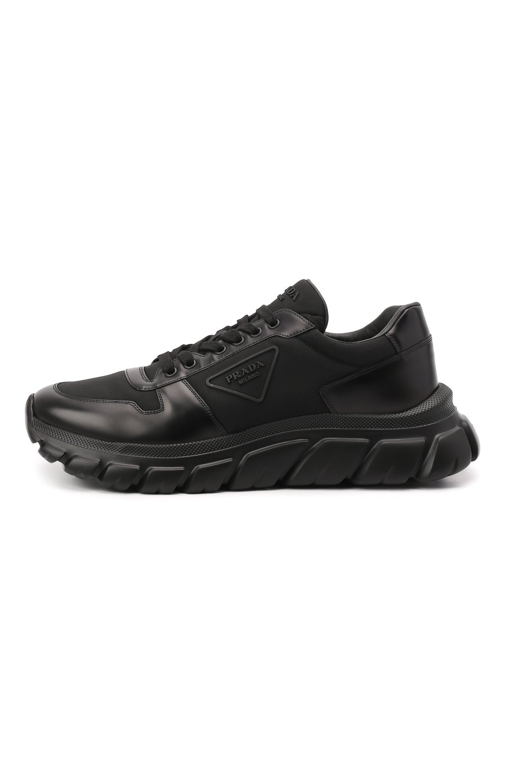 Мужские комбинированные кроссовки PRADA черного цвета, арт. 2EE366-3KZP-F0002 | Фото 4 (Материал внешний: Кожа; Стили: Классический; Материал утеплителя: Без утеплителя; Подошва: Массивная)