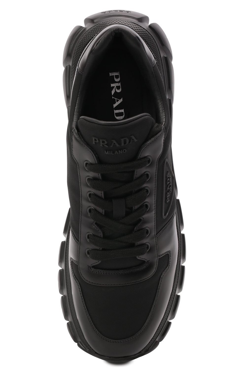 Мужские комбинированные кроссовки PRADA черного цвета, арт. 2EE366-3KZP-F0002 | Фото 6 (Материал внешний: Кожа; Стили: Классический; Материал утеплителя: Без утеплителя; Подошва: Массивная)