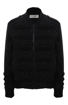 Женская куртка SAINT LAURENT черного цвета, арт. 672860/Y36KU | Фото 1 (Длина (верхняя одежда): Короткие; Материал внешний: Синтетический материал, Хлопок; Материал подклада: Купро; Рукава: Длинные; Кросс-КТ: Куртка; Стили: Романтичный)