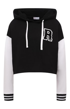 Женский хлопковое худи REDVALENTINO черно-белого цвета по цене 39900 руб., арт. XR3MF08Y/6DY | Фото 1 Женский хлопковое худи REDVALENTINO черно-белого цвета, арт. XR3MF08Y/6DY | Фото 1 (Длина (для топов): Укороченные; Рукава: Длинные; Материал внешний: Хлопок; Женское Кросс-КТ: Худи-одежда; Стили: Спорт-шик)