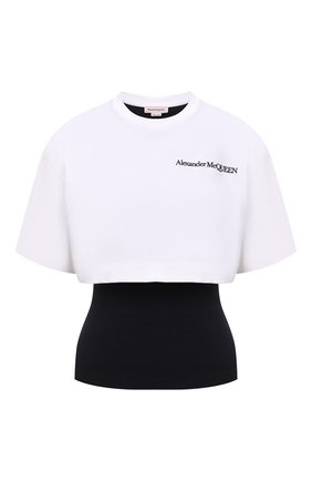 Женская хлопковая футболка ALEXANDER MCQUEEN черно-белого цвета, арт. 686805/QLAA6 | Фото 1 (Материал подклада: Хлопок; Длина (для топов): Стандартные; Рукава: Короткие; Материал внешний: Хлопок; Стили: Спорт-шик; Женское Кросс-КТ: Футболка-одежда; Региональные ограничения белый список (Axapta Mercury): RU)