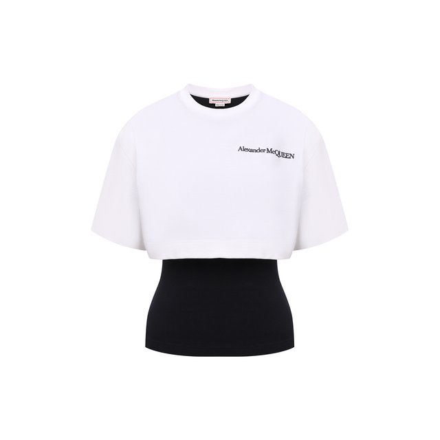 Хлопковая футболка Alexander McQueen чёрно-белого цвета