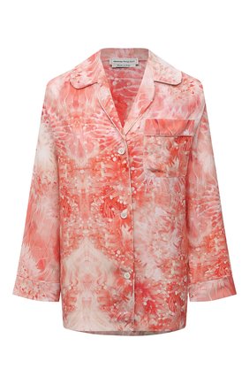 Женская шелковая рубашка ALEXANDER MCQUEEN кораллового цвета по цене 112500 руб., арт. 685504/QCAE0 | Фото 1 Женская шелковая рубашка ALEXANDER MCQUEEN кораллового цвета, арт. 685504/QCAE0 | Фото 1 (Длина (для топов): Стандартные; Материал внешний: Шелк; Рукава: Длинные; Стили: Романтичный; Принт: С принтом; Женское Кросс-КТ: Рубашка-одежда)