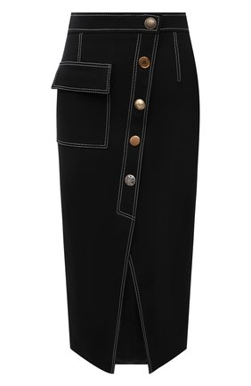 Женская шерстяная юбка ALEXANDER MCQUEEN черного цвета, арт. 685464/QJACH | Фото 1 (Материал подклада: Синтетический материал; Длина Ж (юбки, платья, шорты): Миди; Материал внешний: Шерсть; Стили: Гламурный; Женское Кросс-КТ: Юбка-одежда)