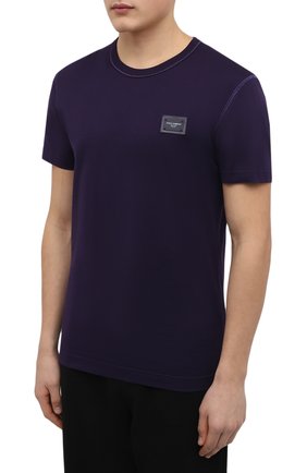 Мужская хлопковая футболка DOLCE & GABBANA фиолетового цвета, арт. G8KJ9T/FU7EQ | Фото 3 (Принт: Без принта; Рукава: Короткие; Длина (для топов): Стандартные; Материал внешний: Хлопок; Стили: Кэжуэл)