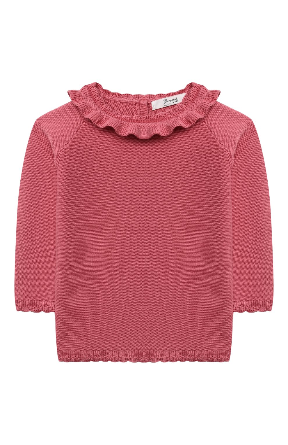 Детский хлопковый пуловер BONPOINT темно-розового цвета, арт. S01XJUKN0101(023)_844423 | Фото 1 (Девочки Кросс-КТ: Пуловер-одежда; Рукава: Короткие; Региональные ограничения белый список (Axapta Mercury): RU; Материал внешний: Хлопок)
