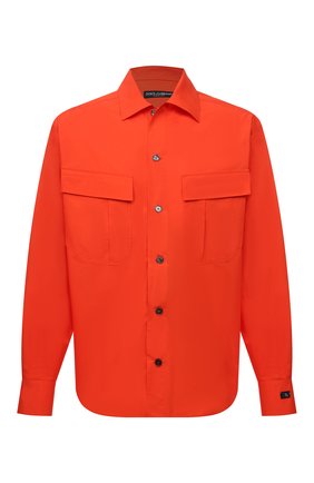 Мужская хлопковая рубашка DOLCE & GABBANA оранжевого цвета, арт. G5HW1T/FU5UD | Фото 1 (Рукава: Длинные; Материал внешний: Хлопок; Длина (для топов): Стандартные; Случай: Повседневный; Манжеты: На пуговицах; Воротник: Акула, Отложной; Рубашки М: Classic Fit; Принт: Однотонные; Стили: Кэжуэл)