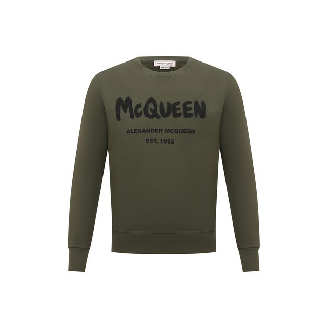 Хлопковый свитшот Alexander McQueen цвета хаки