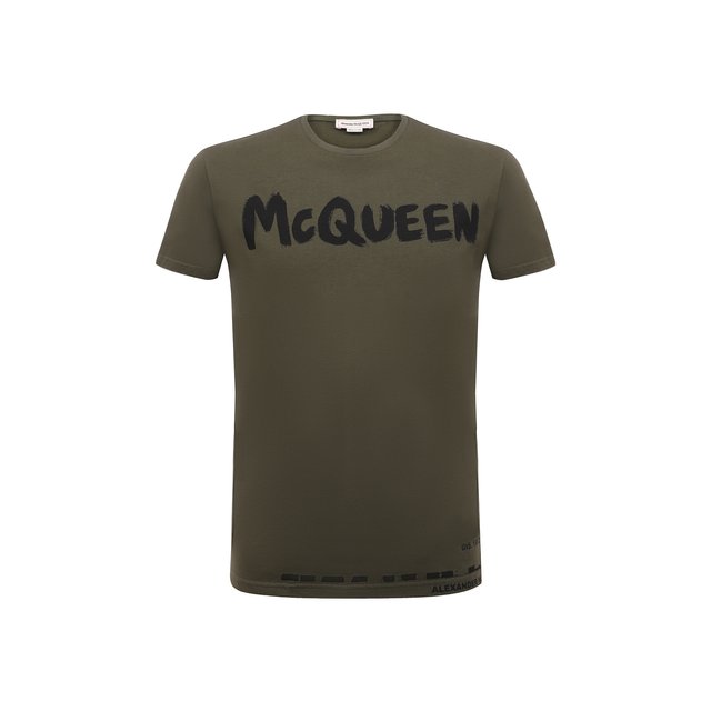 Хлопковая футболка Alexander McQueen цвета хаки