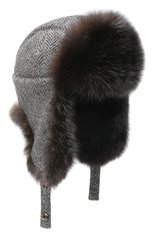 Женская шапка-ушанка из шерсти и кашемира BLACK SABLE серого цвета, арт. BS-005F6/SH | Фото 1 (Материал: Текстиль, Кашемир, Шерсть)