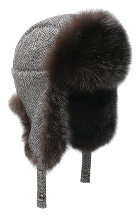 Женская шапка-ушанка из шерсти и кашемира BLACK SABLE серого цвета, арт. BS-005F6/SH | Фото 1 (Материал: Шерсть, Текстиль, Кашемир)