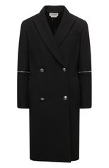 Женское шерстяное пальто ALEXANDER MCQUEEN черного цвета, арт. 687328/QJACP | Фото 1 (Материал внешний: Шерсть; Рукава: Длинные; Стили: Гламурный; Длина (верхняя одежда): До середины бедра; Региональные ограничения белый список (Axapta Mercury): RU; 1-2-бортные: Двубортные; Материал подклада: Купро)
