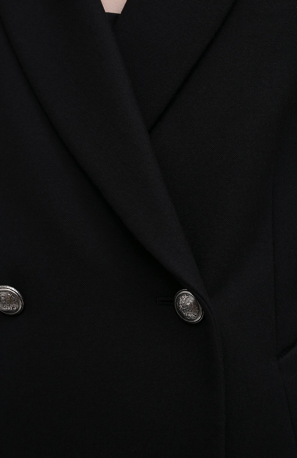 Женское шерстяное пальто ALEXANDER MCQUEEN черного цвета, арт. 687328/QJACP | Фото 5 (Материал внешний: Шерсть; Рукава: Длинные; Стили: Гламурный; Длина (верхняя одежда): До середины бедра; Региональные ограничения белый список (Axapta Mercury): RU; 1-2-бортные: Двубортные; Материал подклада: Купро)