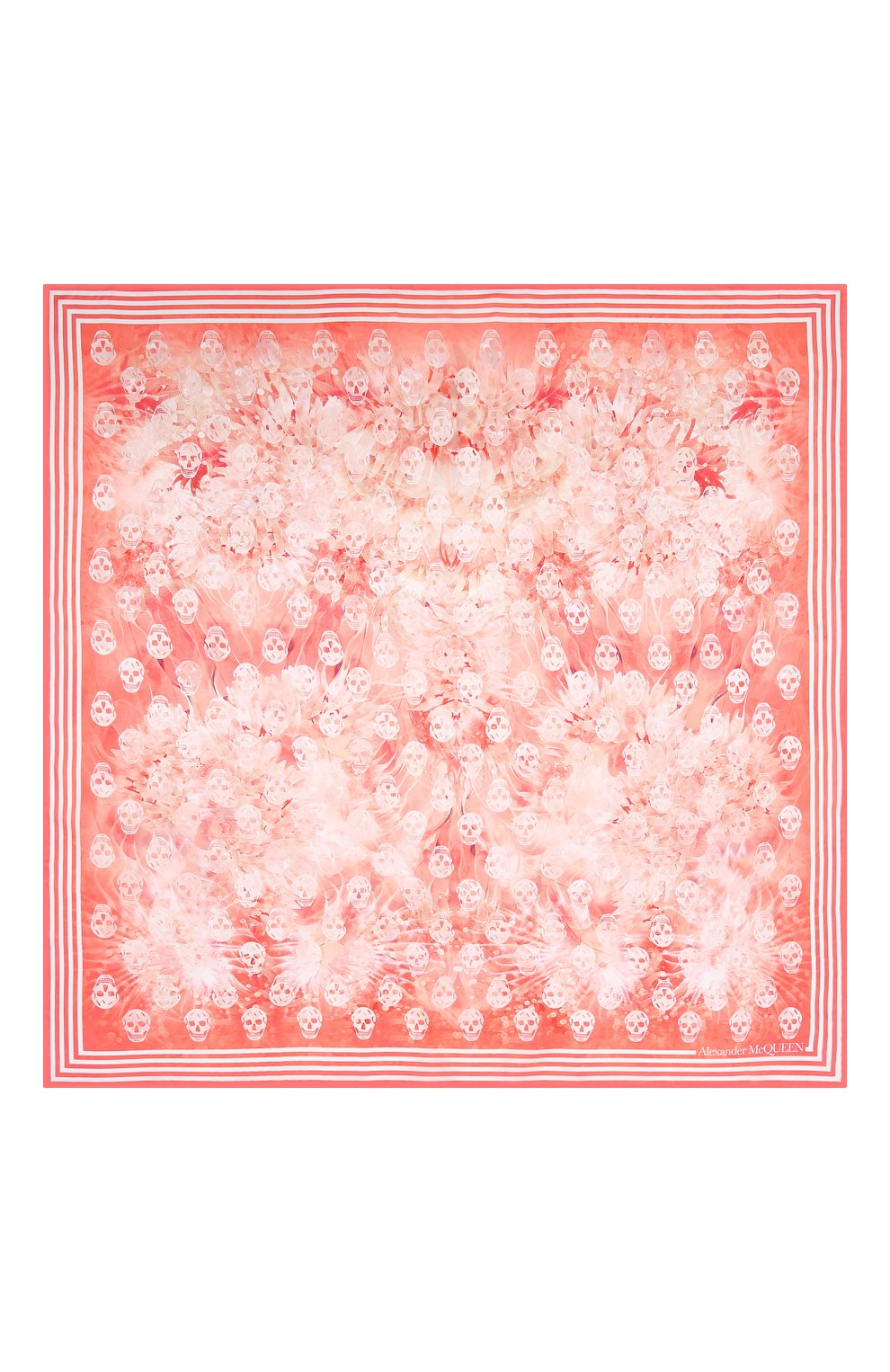 Женский шелковый платок ALEXANDER MCQUEEN кораллового цвета, арт. 687144/3001Q | Фото 5 (Материал: Текстиль, Шелк)