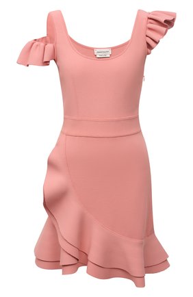 Женское платье ALEXANDER MCQUEEN светло-розового цвета, арт. 688639/Q1AZR | Фото 1 (Рукава: Короткие; Материал внешний: Вискоза; Стили: Романтичный; Кросс-КТ: Трикотаж; Случай: Вечерний; Женское Кросс-КТ: Платье-одежда, Сарафаны; Региональные ограничения белый список (Axapta Mercury): RU; Длина Ж (юбки, платья, шорты): До колена)