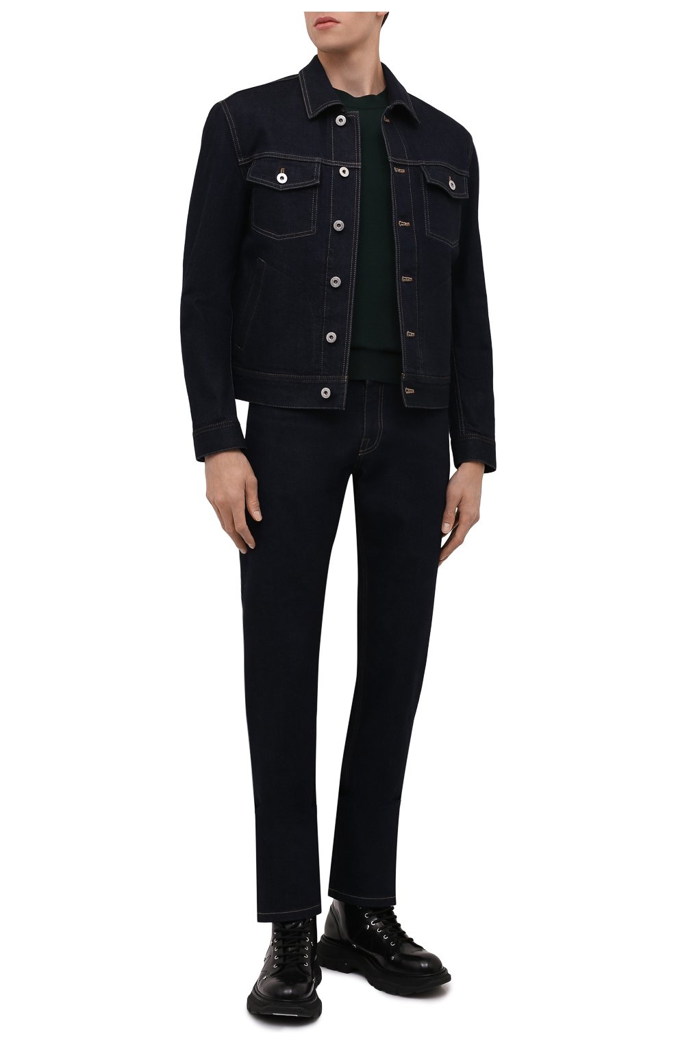 Мужская джинсовая куртка BRIONI темно-синего цвета, арт. SLRR0L/P1D03 | Фото 2 (Кросс-КТ: Куртка, Деним; Рукава: Длинные; Материал внешний: Хлопок, Деним; Длина (верхняя одежда): Короткие; Стили: Кэжуэл)