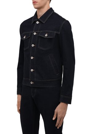 Мужская джинсовая куртка BRIONI темно-синего цвета, арт. SLRR0L/P1D03 | Фото 3 (Кросс-КТ: Куртка, Деним; Рукава: Длинные; Материал внешний: Хлопок, Деним; Длина (верхняя одежда): Короткие; Стили: Кэжуэл)
