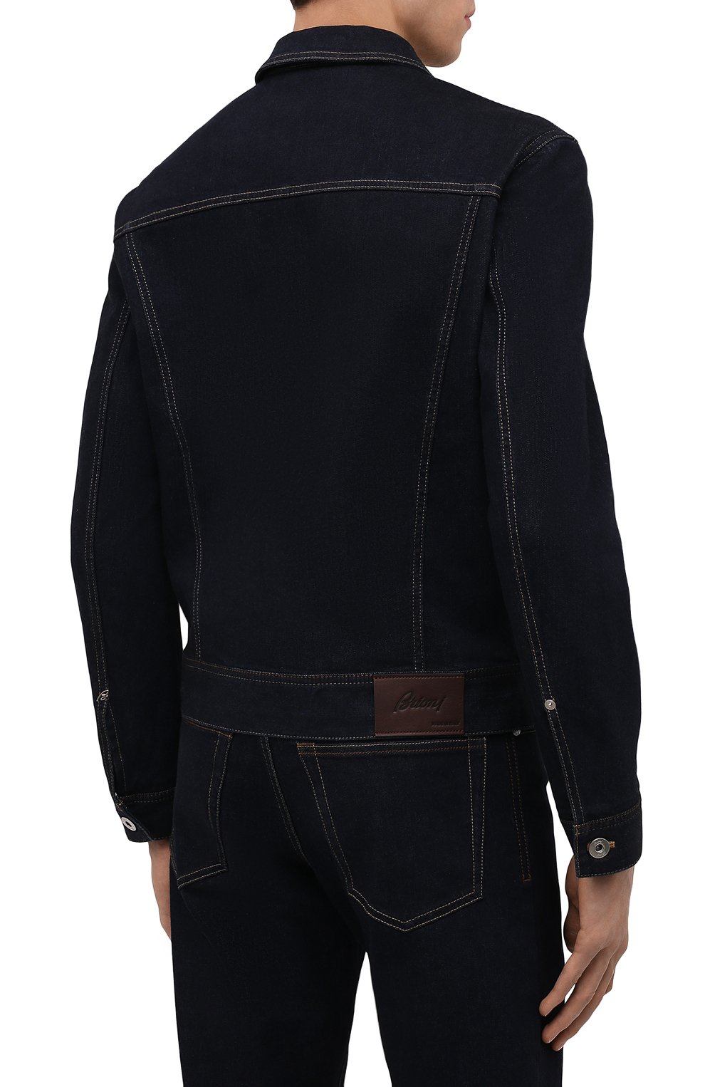 Мужская джинсовая куртка BRIONI темно-синего цвета, арт. SLRR0L/P1D03 | Фото 4 (Кросс-КТ: Куртка, Деним; Рукава: Длинные; Материал внешний: Хлопок, Деним; Длина (верхняя одежда): Короткие; Стили: Кэжуэл)