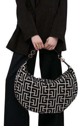 Женская сумка BALMAIN черно-белого цвета, арт. XN1BT736/TJQX | Фото 2 (Размер: large; Материал: Текстиль; Сумки-технические: Сумки top-handle)